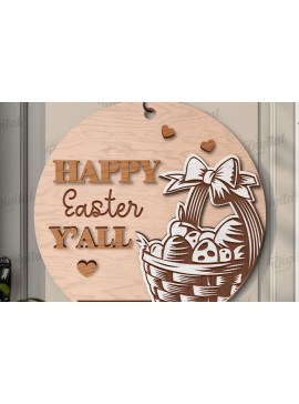 Σετ των 2 Intra απο ξύλο plywood 3mm-4mm πάχος - Πασχαλινή στρογγυλή πινακίδα  Δίασταση 15x15 cm INTRAFABR-118490274