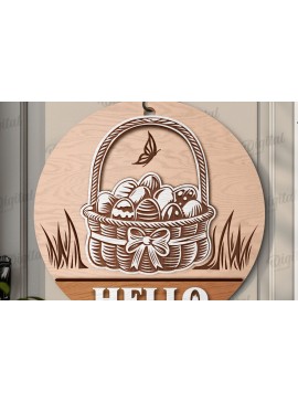 Σετ των 2 Intra απο ξύλο plywood 3mm-4mm πάχος - Πασχαλινή στρογγυλή πινακίδα  Δίασταση 15x15 cm INTRAFABR-118490279