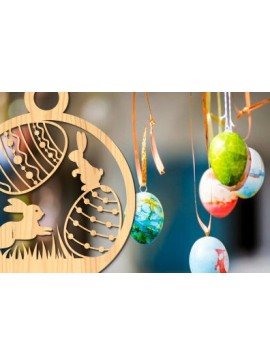 Σετ των 2 Intra απο ξύλο plywood 3mm-4mm πάχος - Πασχαλινή στρογγυλή πινακίδα Laser Cut  Δίασταση 15x15 cm INTRAFABR-88597396