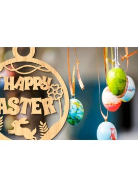 Σετ των 2 Intra απο ξύλο plywood 3mm-4mm πάχος - Πασχαλινή στρογγυλή πινακίδα Laser Cut  Δίασταση 15x15 cm INTRAFABR-88597424