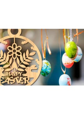 Σετ των 2 Intra απο ξύλο plywood 3mm-4mm πάχος - Πασχαλινή στρογγυλή πινακίδα Laser Cut  Δίασταση 15x15 cm INTRAFABR-88597388