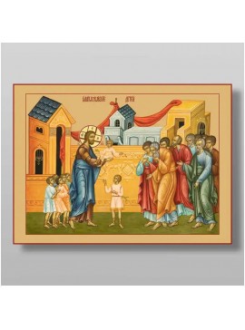 Σετ των 2 Εικόνα Ορθοδοξίας με περίγραμμα χρυσό σε ξύλο Φλαμουρίας  με  βάση Ευλογία Παίδων, Χειροποίητη Ελληνορθόδοξη , Κρεμαστή πλάκα βυζαντινής τέχνης, χριστιανική τέχνη Διάσταση 15x11 cm (5,9 x 4,3 ίντσες) INTRAEK-2917