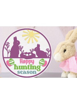 Σετ των 2 Intra απο ξύλο plywood 3mm-4mm πάχος - Πασχαλινή Στρογγυλή Πινακίδα . Happy Ester σημάδι Δίασταση 15x15 cm INTRAFABR-89919300