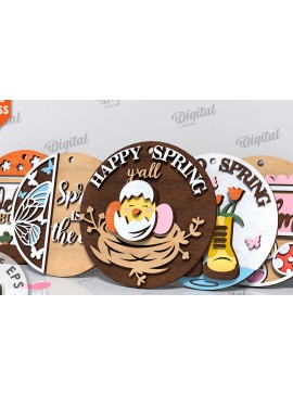 Σετ των 2 Intra απο ξύλο plywood 3mm-4mm πάχος - Πασχαλινά στρογγυλά σημάδια Δέσμη κοπής με λέιζερ Δίασταση 15x15 cm INTRAFABR-116332485