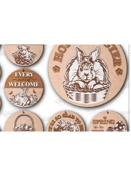 Σετ των 2 Intra απο ξύλο plywood 3mm-4mm πάχος - Πασχαλινά στρογγυλά σημάδια Δέσμη κοπής με λέιζερ Δίασταση 15x15 cm INTRAFABR-118425048