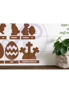 Σετ των 2 Intra απο ξύλο plywood 3mm-4mm πάχος - Πασχαλινά σταντ,  κοπής με λέιζερ, 6 Πάσχα Δίασταση 15x15 cm INTRAFABR-90143207