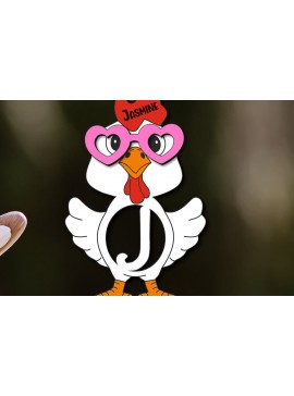 Σετ των 3 Intra απο ξύλο plywood 3mm-4mm πάχος - Πασχαλινό  Letter J Δώρο κοτόπουλου διακοπών Δίασταση 6x6 cm INTRAFABR-113940608