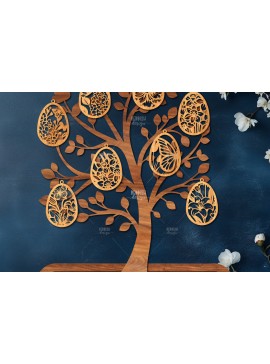 Σετ των 2 Intra απο ξύλο plywood 3mm-4mm πάχος - Πασχαλινό Δέντρο με Αυγά Laser Cut  Δίασταση 15x15 cm INTRAFABR-117168605