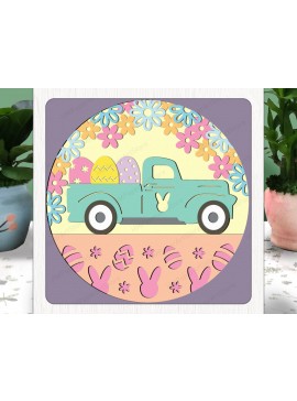 Σετ των 2 Intra απο ξύλο plywood 3mm-4mm πάχος - Πασχαλινό φορτηγό 3D Box Paper  Δίασταση 20x20 cm INTRAFABR-80215612