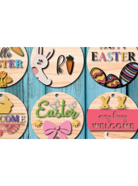 Σετ των 2 Intra απο ξύλο plywood 3mm-4mm πάχος - Πασχαλινή πινακίδα καλωσορίσματος Big Bundle Door Deco Δίασταση 15x15 cm INTRAFABR-25988028