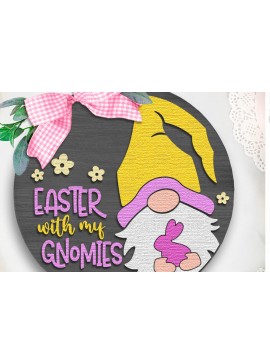 Σετ των 2 Intra απο ξύλο plywood 3mm-4mm πάχος - Πάσχα με My Gnomies , Door Sign Δίασταση 15x15 cm INTRAFABR-113817341