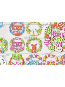 Σετ των 2 Intra απο ξύλο plywood 3mm-4mm πάχος - Πασχαλινά Στεφάνια Δέσμη κοπής με λέιζερ Δίασταση 15x15 cm INTRAFABR-117410137