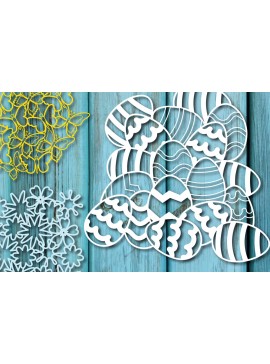 Σετ των 2 Intra απο ξύλο plywood 3mm-4mm πάχος - Στεφάνι αυγών, πεταλούδων και λουλουδιών 3d  Δίασταση 15x15 cm INTRAFABR-25959034