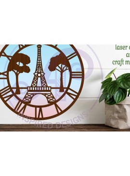 Σετ των 2 Intra απο ξύλο plywood 3mm-4mm πάχος - Πύργος του Άιφελ, Ρολόι Παρισιού Ρολόι τοίχου Δίασταση 30x20 cm INTRAFABR-112114999