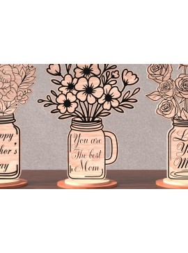 Σετ των 2 Intra απο ξύλο plywood 3mm-4mm πάχος - Κομψά φλοράλ βάζα για τη μητέρα  Δίασταση 20x20 cm INTRAFABR-120643343