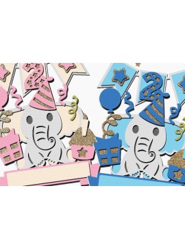 Σετ των 2 Intra απο ξύλο plywood 3mm-4mm πάχος - Elephant Baby Cake Topper 3D  Δίασταση 20x20 cm INTRAFABR-112165895