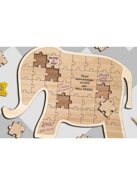 Σετ των 2 Intra απο ξύλο plywood 3mm-4mm πάχος - Βιβλίο επισκεπτών για το Elephant Baby Shower Puzzle Δίασταση 20x20 cm INTRAFABR-103440344