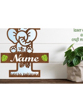 Σετ των 2 Intra απο ξύλο plywood 3mm-4mm πάχος - Μονόγραμμα με κεφαλαίο ελέφαντα Γράμμα I  Δίασταση 30x20 cm INTRAFABR-73248503