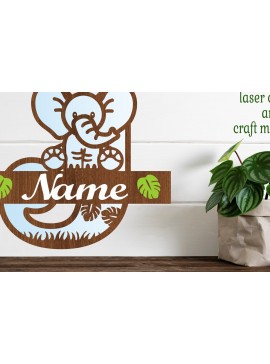 Σετ των 2 Intra απο ξύλο plywood 3mm-4mm πάχος - Μονόγραμμα με κεφαλαίο ελέφαντα Γράμμα J  Δίασταση 30x20 cm INTRAFABR-73248520