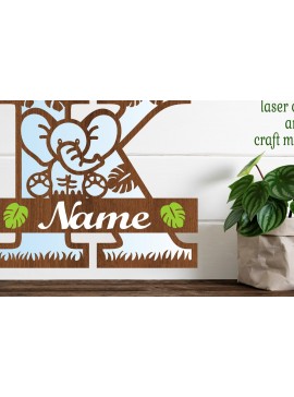 Σετ των 2 Intra απο ξύλο plywood 3mm-4mm πάχος - Μονόγραμμα με κεφαλαίο ελέφαντα Γράμμα K  Δίασταση 30x20 cm INTRAFABR-73248543