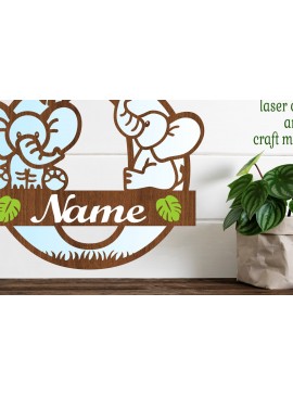 Σετ των 2 Intra απο ξύλο plywood 3mm-4mm πάχος - Μονόγραμμα με κεφαλαίο ελέφαντα Γράμμα O  Δίασταση 30x20 cm INTRAFABR-73248645
