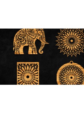 Σετ των 2 Intra απο ξύλο plywood 3mm-4mm πάχος - Elephant Mandala|Διακόσμηση τοίχου Mandala  Δίασταση 30x30 cm INTRAFABR-109147195