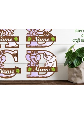 Σετ των 2 Intra απο ξύλο plywood 3mm-4mm πάχος -   δέσμης γραμμάτων μονογράμματος ελέφαντα Δίασταση 30x20 cm INTRAFABR-73205755