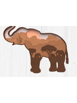 Σετ των 2 Intra απο ξύλο plywood 3mm-4mm πάχος - Elephant Safari Sunset Art Layered Δίασταση 30x20 cm INTRAFABR-113183158