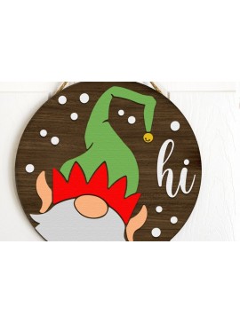 Σετ των 2 Intra απο ξύλο plywood 3mm-4mm πάχος - Elf Gnome Hi , Xmas Door Sign DXD Δίασταση 15x15 cm INTRAFABR-111880879