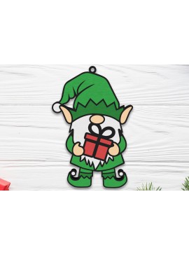 Σετ των 3 Intra απο ξύλο plywood 3mm-4mm πάχος - Elf Gnome με δώρο στολίδι  Δίασταση 6x6 cm INTRAFABR-109510378