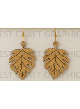 Σετ των 3 Intra απο ξύλο plywood 3mm-4mm πάχος - Σκουλαρίκια με χαραγμένα φύλλα  Δίασταση 3x3 cm INTRAFABR-123755126