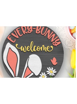 Σετ των 2 Intra απο ξύλο plywood 3mm-4mm πάχος - Κάθε λαγουδάκι καλωσορίζει , Πασχαλινή πόρτα DXF Δίασταση 15x15 cm INTRAFABR-115316006