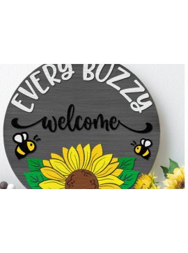 Intra απο ξύλο plywood 3mm-4mm πάχος - Κάθε Buzzy Welcome , Bee Door Sign Δίασταση 30x20 cm INTRAFABR-117430125
