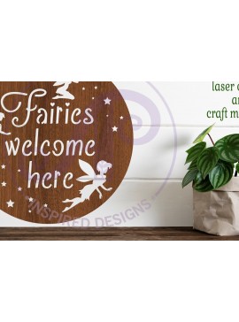 Σετ των 2 Intra απο ξύλο plywood 3mm-4mm πάχος - Fairies Welcome Here Επιτοίχια επιγραφή,   Δίασταση 30x20 cm INTRAFABR-87699146