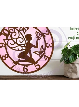 Intra απο ξύλο plywood 3mm-4mm πάχος - Ρολόι τοίχου Laser Fairy and Butterflies Δίασταση 30x20 cm INTRAFABR-118917637