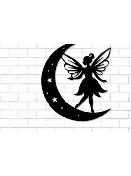 Intra απο ξύλο plywood 3mm-4mm πάχος - Fairy and Moon Wall Art Laser Cut  Δίασταση 40x50 cm INTRAFABR-122528504