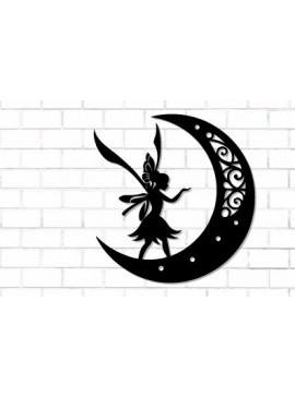 Intra απο ξύλο plywood 3mm-4mm πάχος - Fairy and Moon Wall Art Laser Cut  Δίασταση 40x50 cm INTRAFABR-122528576