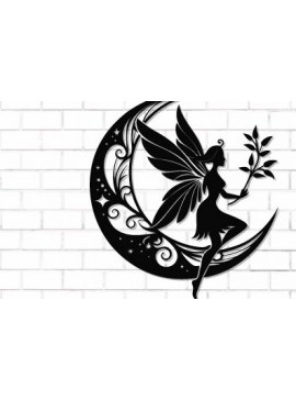 Intra απο ξύλο plywood 3mm-4mm πάχος - Fairy and Moon Wall Art Laser Cut  Δίασταση 40x50 cm INTRAFABR-122528636