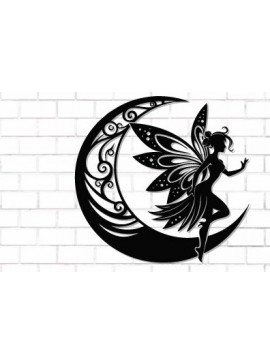 Intra απο ξύλο plywood 3mm-4mm πάχος - Fairy and Moon Wall Art Laser Cut  Δίασταση 40x50 cm INTRAFABR-122528671