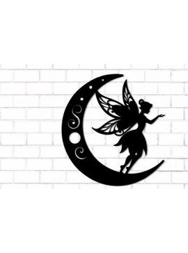 Intra απο ξύλο plywood 3mm-4mm πάχος - Fairy and Moon Wall Art Laser Cut  Δίασταση 40x50 cm INTRAFABR-122528069