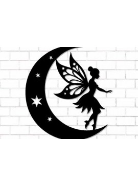 Intra απο ξύλο plywood 3mm-4mm πάχος - Fairy and Moon Wall Art Laser Cut  Δίασταση 40x50 cm INTRAFABR-122528113