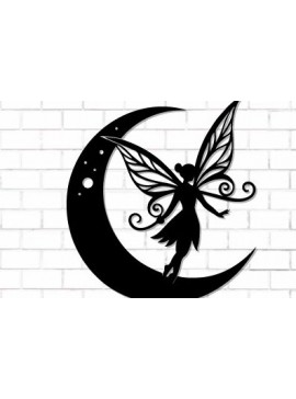 Intra απο ξύλο plywood 3mm-4mm πάχος - Fairy and Moon Wall Art Laser Cut  Δίασταση 40x50 cm INTRAFABR-122528255