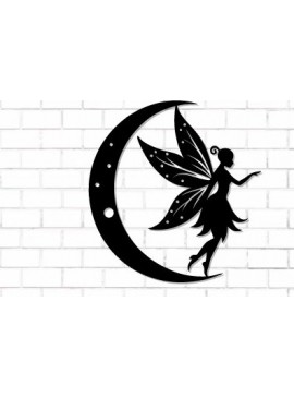 Intra απο ξύλο plywood 3mm-4mm πάχος - Fairy and Moon Wall Art Laser Cut  Δίασταση 40x50 cm INTRAFABR-122527932