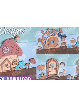 Σετ των 2 Intra απο ξύλο plywood 3mm-4mm πάχος - Πακέτο κοπής Laser Door Fairy Garden Δίασταση 30x20 cm INTRAFABR-96214821