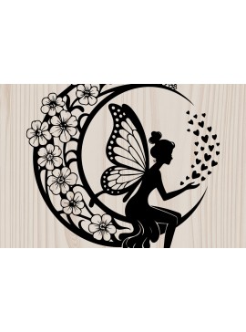 Σετ των 2 Intra απο ξύλο plywood 3mm-4mm πάχος - Fairy on Crescent Moon , Αποκοπή υ Δίασταση 20x20 cm INTRAFABR-123246497