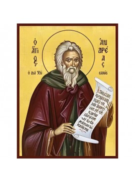 Εικόνα Ορθοδοξίας με περίγραμμα χρυσό σε ξύλο Φλαμουρίας  με  βάση Εικόνα ΑΓΙΟΣ ΑΝΔΡΕΑΣ Ο ΔΙΑ ΧΡΙΣΤΟΝ ΣΑΛΟΣ Χειροποίητη Ελληνορθόδοξη εικόνα του Ιησού Χριστού, Κρεμαστή πλάκα βυζαντινής τέχνης, χριστιανική τέχνη Διάσταση 40x30 cm (10,2x7,9 ίντσες)  INTRAE