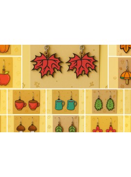 Σετ των 3 Intra απο ξύλο plywood 3mm-4mm πάχος - Πακέτο κοπής με λέιζερ σκουλαρίκι Fall  Δίασταση 3x3 cm INTRAFABR-125294562