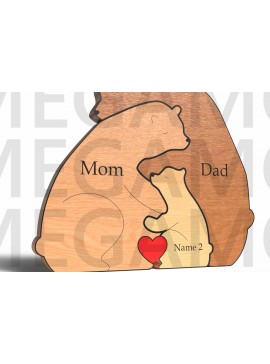 Σετ των 2 Intra απο ξύλο plywood 3mm-4mm πάχος - Family Bear Hug – Δώρο για την Ημέρα του Πατέρα Δίασταση 20x20 cm INTRAFABR-121582301