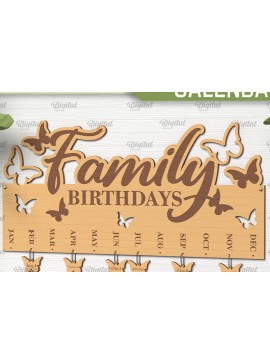 Σετ των 2 Intra απο ξύλο plywood 3mm-4mm πάχος - Οικογενειακό ημερολόγιο γενεθλίων  Δίασταση 20x20 cm INTRAFABR-89694273