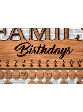 Σετ των 2 Intra απο ξύλο plywood 3mm-4mm πάχος - Ημερολόγιο γενεθλίων οικογένειας  Δίασταση 20x20 cm INTRAFABR-26655152